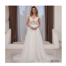 Beading Sequined Appliques Princess Ball Gown Long Sleeve Robe Mariee O-neck Buttons Up Bridal weddig Dress China